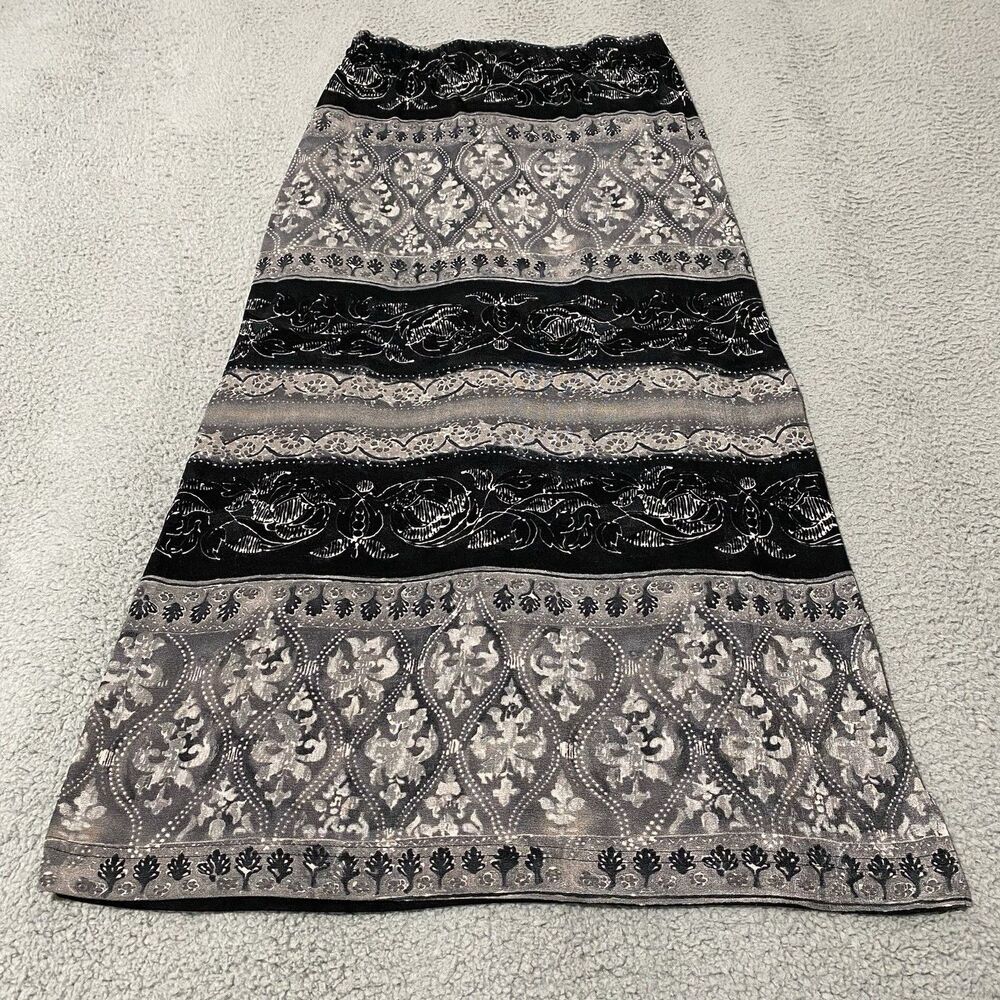 Vintage Maxi Skirt Women Medium Black Side Slit Forest Fairy Whimsigoth Witchy